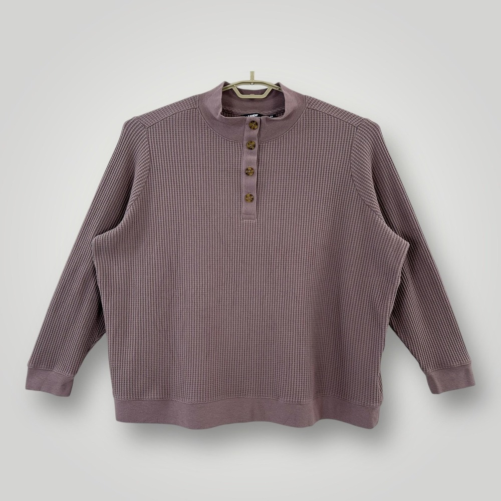 Lands End Waffle Knit Henley Shirt Womens Sz 3X Purple Long Sleeve Thermal Plus